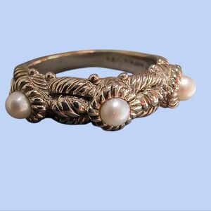 Judith Ripka Designer Triple Pearl And Sterling Silver Ring